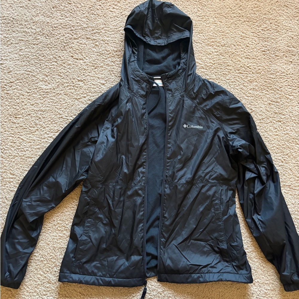 Columbia Black Hooded Lightweight Rain Jacket